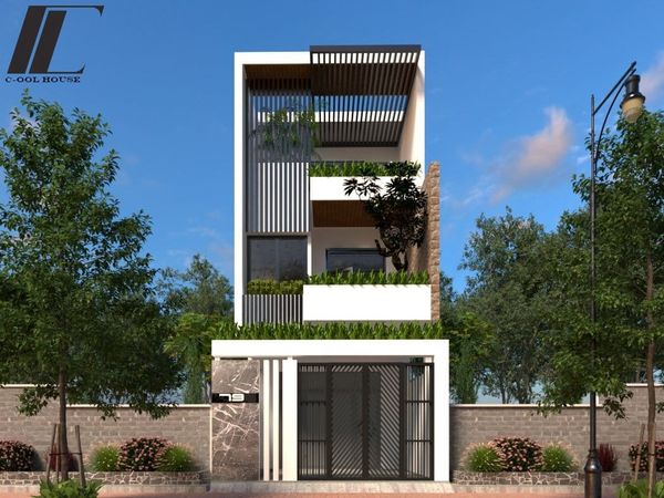 Phối cảnh mặt tiền nhà phố 3 tầng hiện đại