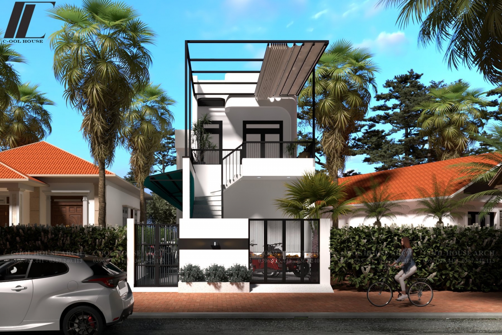 Mặt tiền nhà phố hiện đại có lam che nắng tại Đà Nẵng