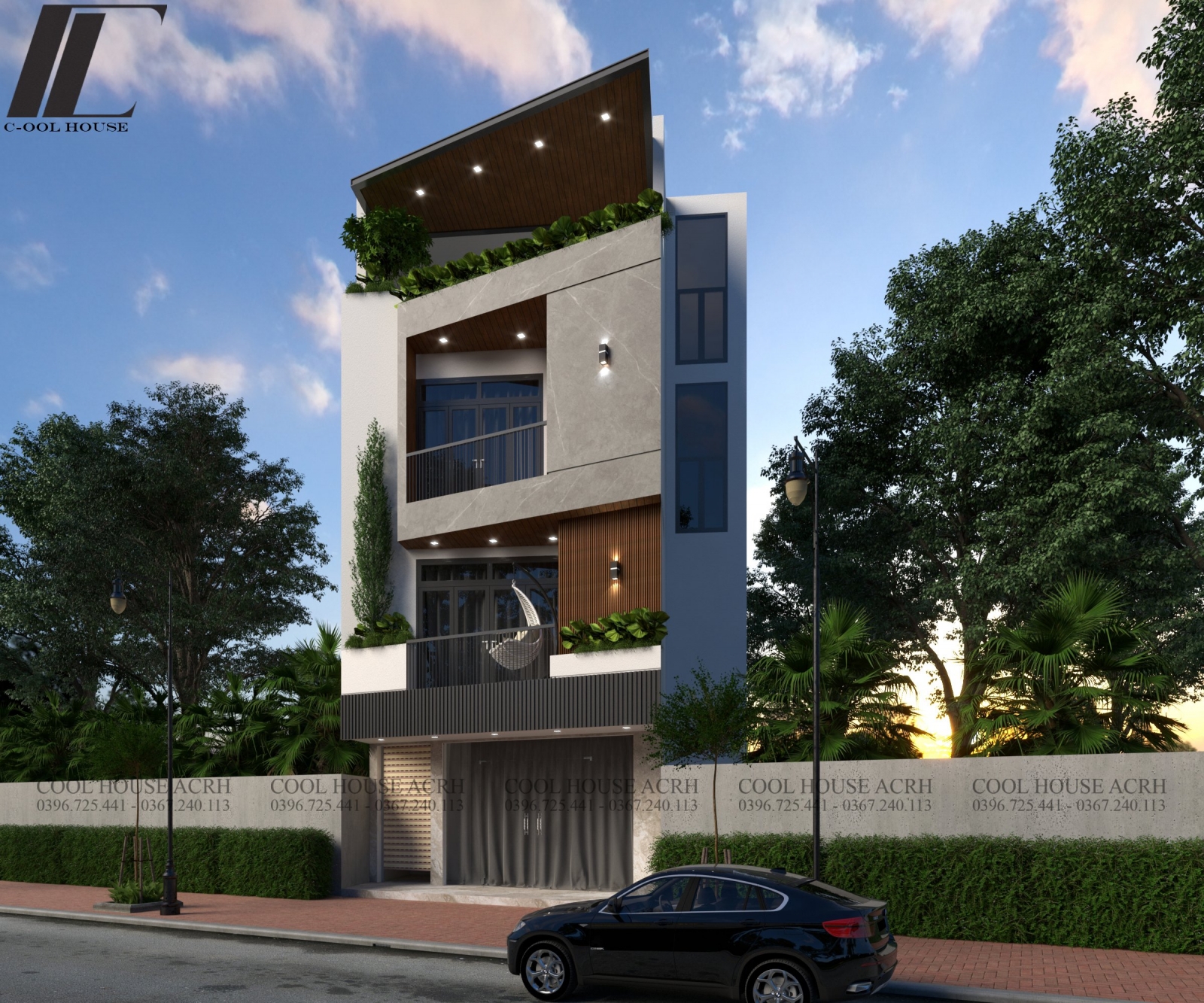 Phối cảnh bên mặt tiền Ninh’s House phong cách hiện đại kết hợp kinh doanh tại Đà Nẵng