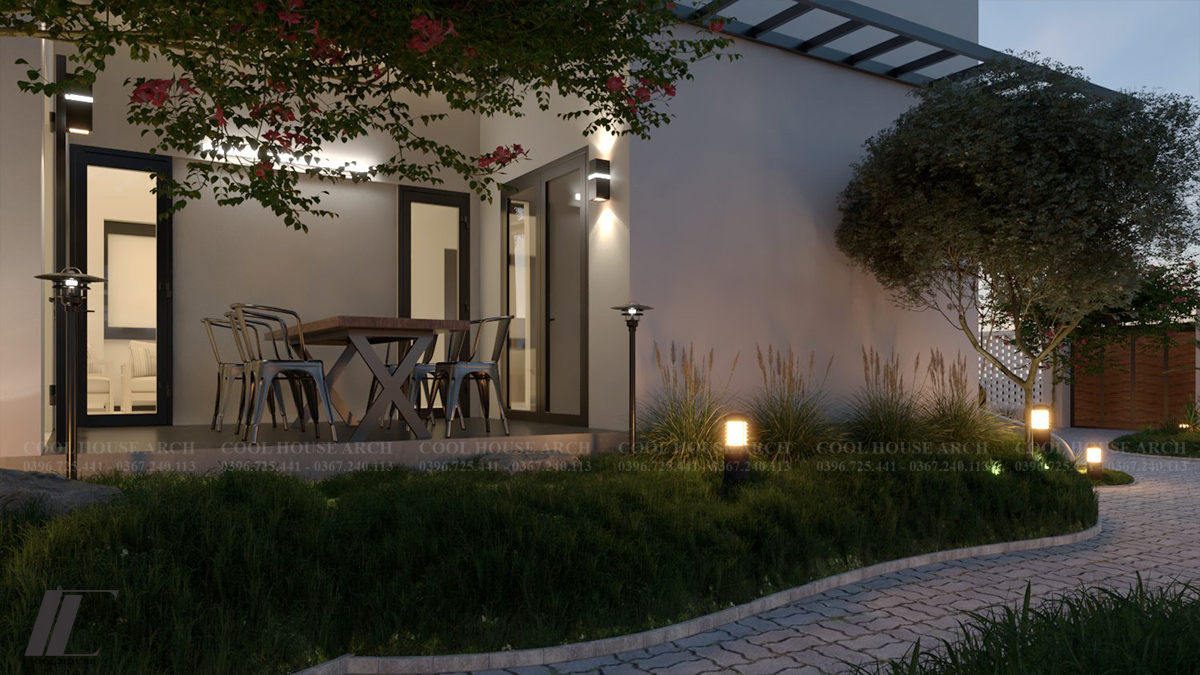 Khu ăn uống ngoài trời trong sân vườn nhà cấp 4 hiện đại