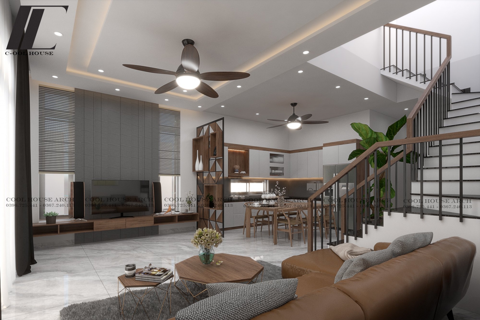 Thiết kế bếp mở với vật liệu gỗ tự nhiên và tông màu trung tính, mang lại cảm giác ấm cúng cho H’s House