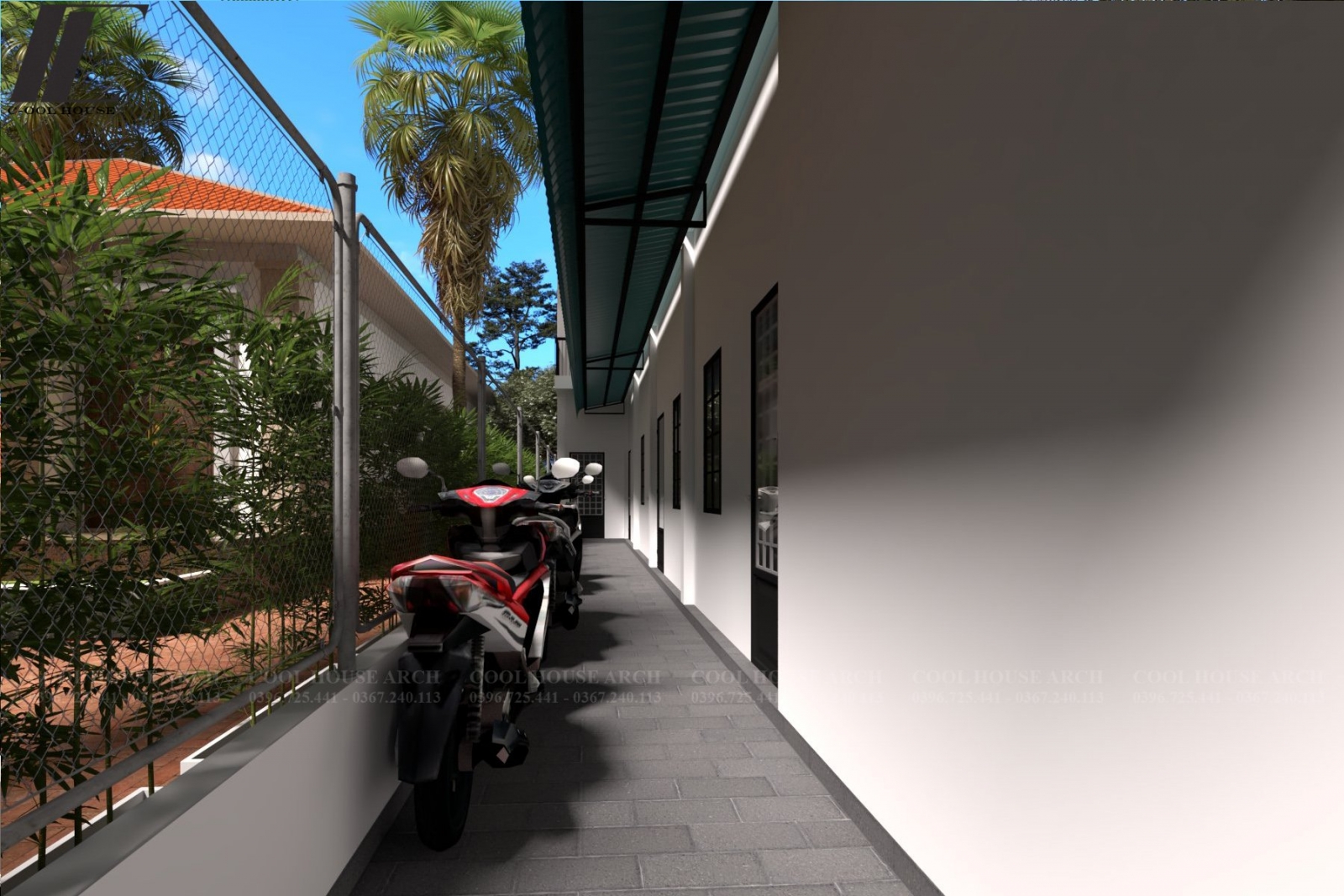 Thiết kế khu để xe tầng trệt nhà phố có phòng trọ cho thuê