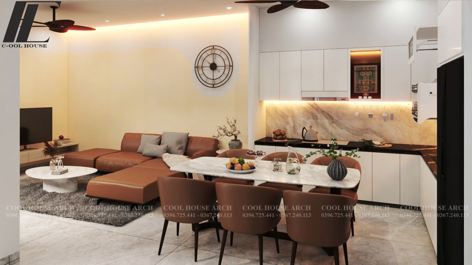 Phòng bếp mở liên thông phòng khách