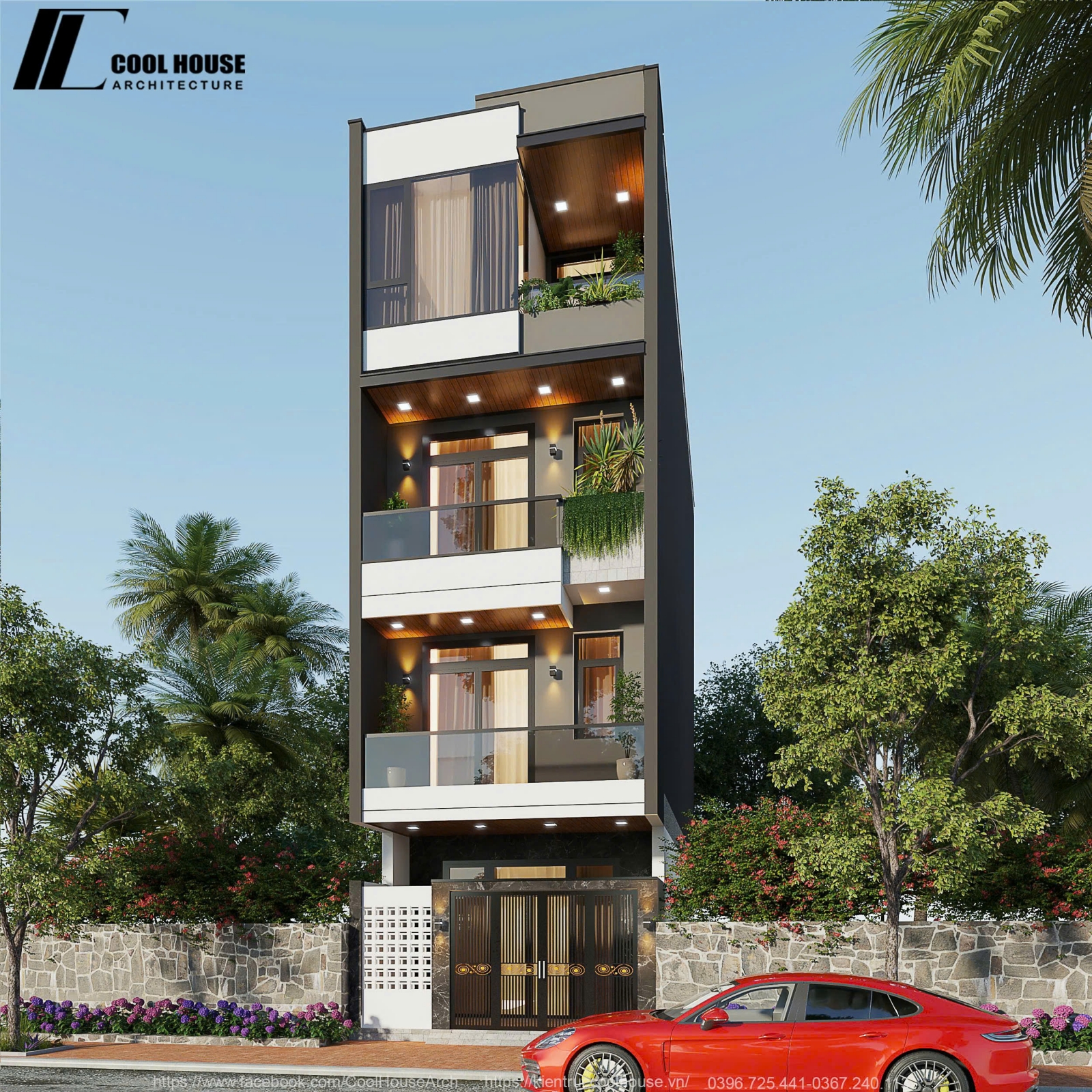 Phối cảnh tổng thể mặt tiền nhà phố 4 tầng hiện đại 1